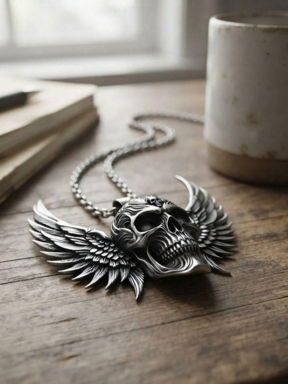 Mens deathwing skull pendant necklace 316L stainless steel